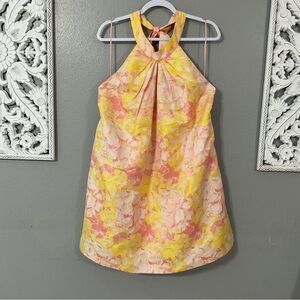 Belle Badgley Mischka Nola Dress Size 12 Yellow Floral Halter Open Back